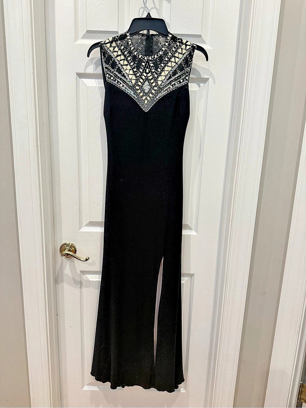 Betsy & Adam Black Beaded Open Back Evening Dress - Size 4